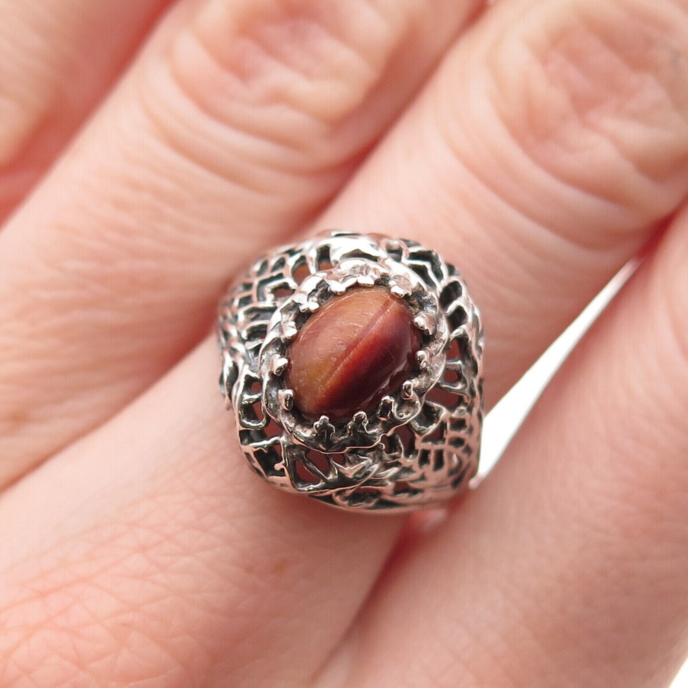 Sara Blaine 925 Sterling Silver Vintage Real Tiger Eye Oxidized Ring Size 7